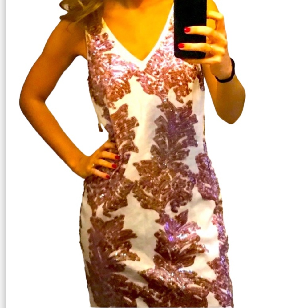 J CREW Claudia Rose-Gold Sequined Pattern Linen Dress NWT Size 2